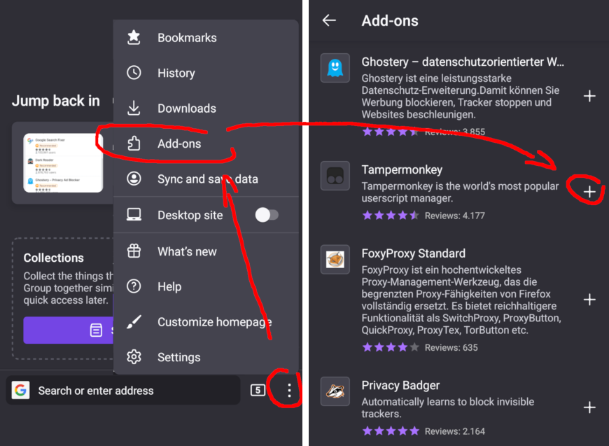 Open the browser add-ons page